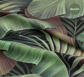 Siyah Zemin Tropik Yaprak Desenli Dijital Baskılı Kumaş